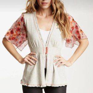 Nick & Mo Cotton Blooming Flutter Sleeve Embroidered Floral Cardigan